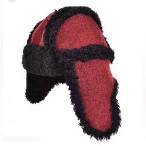 Burberry Children's Red Shearling Fur & Wool Aviator Ear Muff Winter Hat S